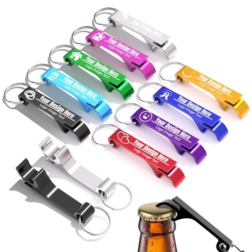 30-300 Personalized Bottle Opener Keychain for 9 Colors Bulk Custom Aluminum Beer Opener Design Your Logo/Text/Photo on Cap Lifter for Bar Brewery Party Wedding Favors