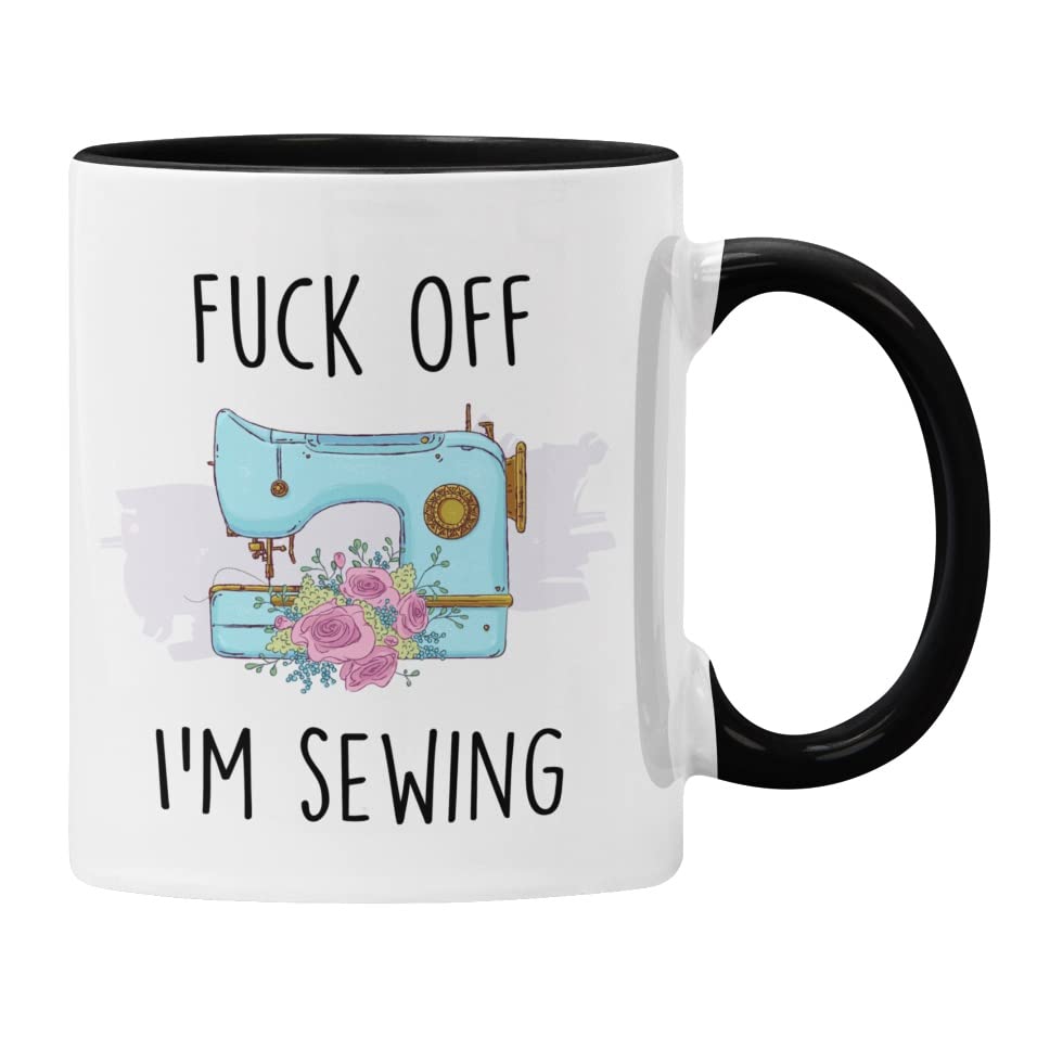 F**k Off I'm Sewing Mug Gift for Her Funny Profanity Cup (Black), Standard Mug Size