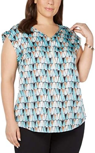 Plus Size Printed Zip Neck Top