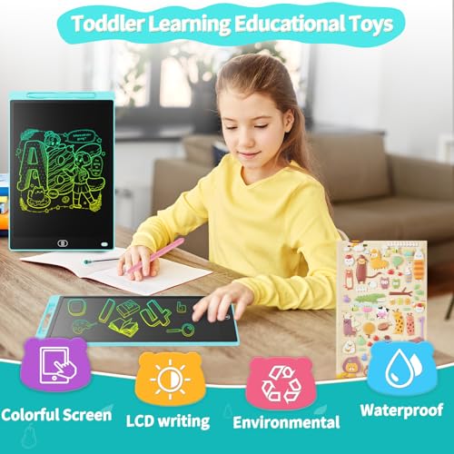 Image of [2 Pieces] LCD Writing Board, 12 Inches, Genialba Colourful LCD Writing Tablet, LCD Writing Tablet, Electronic Tablet, Graphic Tablet for Children's Games 2 3 4 5 6 7 Years Boys Girls (Blue & Red)