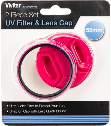 Vivitar 55mm UV Filter and Snap-On Lens Cap - Pink