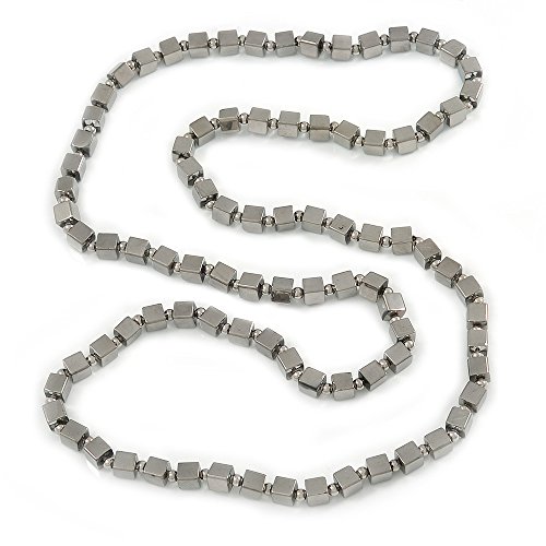 Long collier de perles carrées en verre miroir Avalaya le cadeau idéal 88 cm