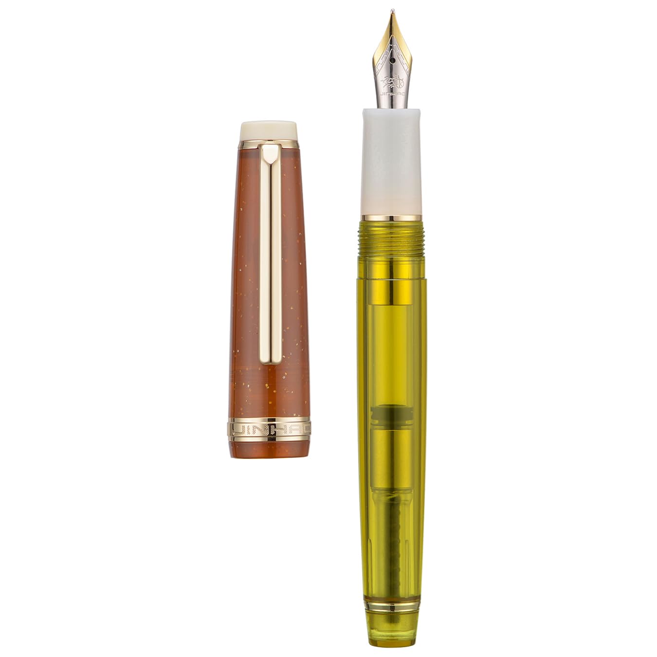 Jinhao 82 Fountain Pen, Golden Trim Medium Nib, Clear Yellow Mixed Brown Writing Office Pen with Converter โ image 1