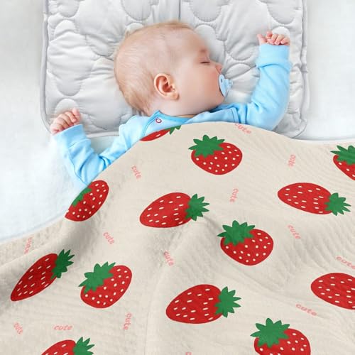 Custom Cute Cartoon Strawberry Beige Baby Swaddle Blanket Breathable Personal Kitten tag Blankets for Newborns, Infants, & Toddlers 30x40in Mantas para Bebes recien nacidos4