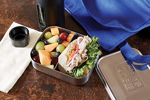 Image of Bits Kits 20801 Stainless Steel 2 Partitions Kids' Bento Box Lunch Snack Container, Metallic