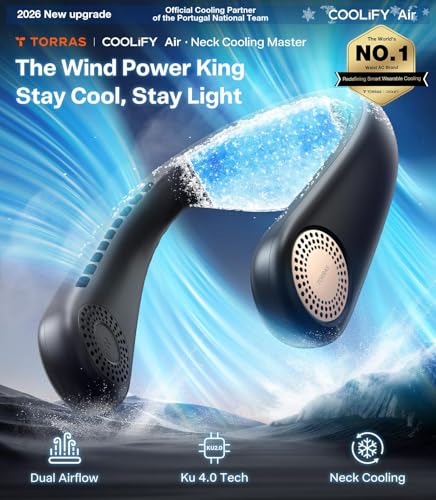 Image of TORRAS COOLiFY Air Neck Fan Air Conditioner with Real Semiconductor & Dual-Airflow Pro Cooling, Ultra-Light Portable Rechargeable, Original Imported - Black