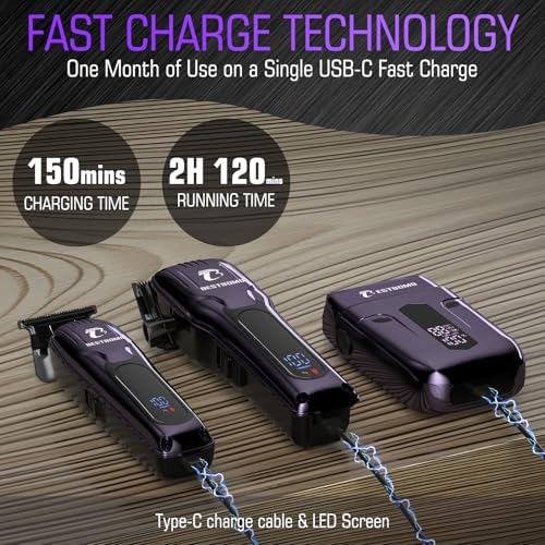 Image of BESTBOMG Hair Clippers for Men, Clipper, Trimmer & Shaver Set, BS-808C | Professional Hair Clippers for Men, Barber Grooming Kit, Zero-Gapped T-Blade & LED Display, Gifts for Men, White