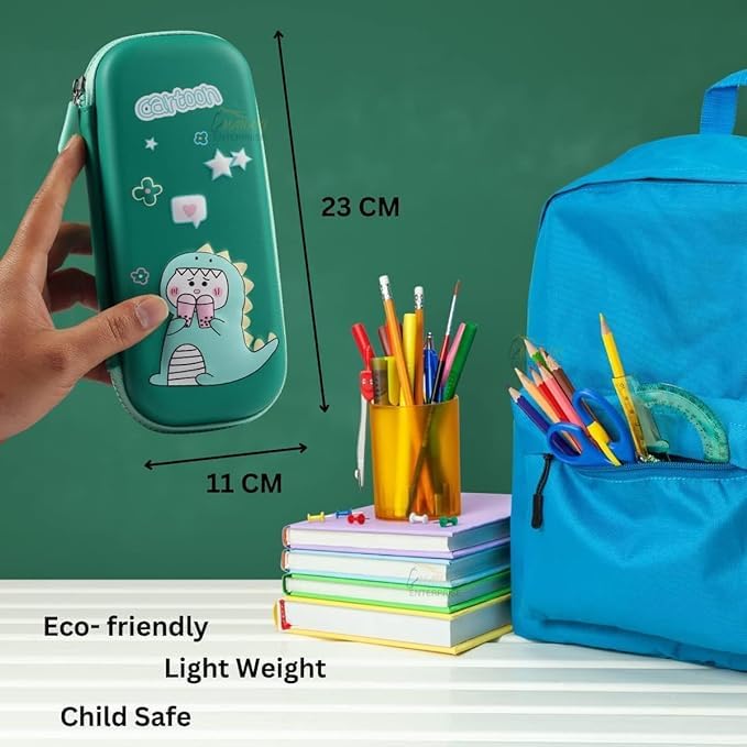 Image of Cartoon Theme Pencil Case - 3D EVA Pencil Pouch, Multipurpose Zipper Pencil Case for Kids, Pen and Pencil Bag for School Kids, Girls, Stationery Storage Box (Small Dinosaur Pouch Green)