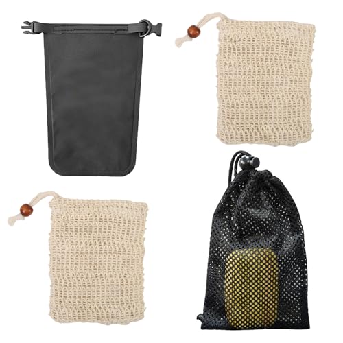KRYMXAR 4er Set Seifenbeutel, Matador Soap Bag Wasserdicht, Reise Seifentasche für Feste Seife, Ideal für Outdoor Aktivitäten wie Camping und Wandern, Seifensäckchen mit Netzbeutel