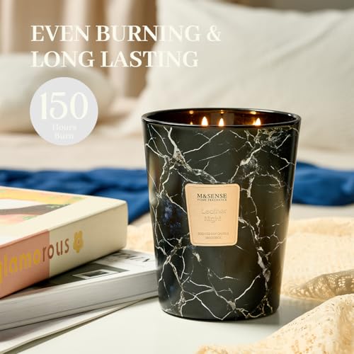 Image of M&SENSE Extra Large Candle 35oz 150H LeatherNight Scented Candle,3 Wick Highly Scented Jar Candle, XL Candles Gift for Women and Men