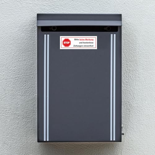 Aufkleber Stop Bitte keine Werbung und kostenlose Zeitung einwerfen! I 8,5 x 3 cm I Gegen Reklame im Briefkasten I wetterfest I selbstklebend hin083