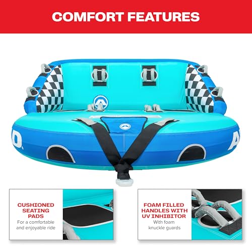 Image of Airhead Mable Towable Tube for Boating, 1-4 Rider Inflatable Boat Tube for Water Tubing, Heavy Duty Full Nylon Cover, EVA Foam Pads, Dual Tow Point, Patented Speed Safety Valve
