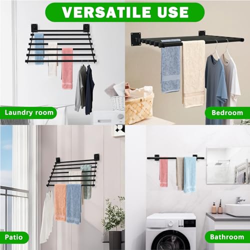 Qufiona Wall Mounted Drying Rack, 57 Inches Wall Laundry Drying Rack Collapsible Indoor Clothes Drying Rack for Hanging Clothes - Image 7