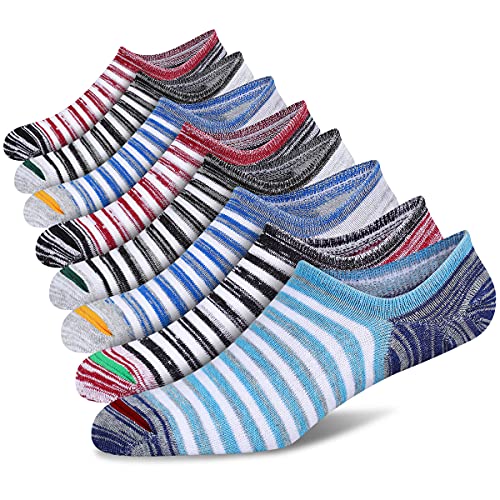 Mens No Show Cotton Socks 8 Pack Low Cut Casual Sock with Non-Slip Grips