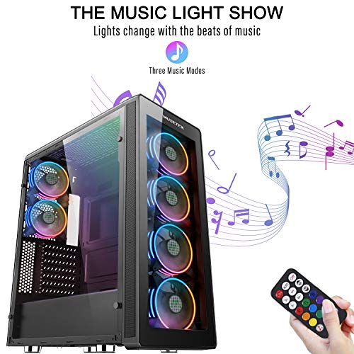 MUSETEX ATX Mid-Tower PC Gaming Case 2× USB 3.0 & 6× ARGB Fans, Computer PC Chassis with Remote Control, Tempered Glass Cooling System/Airflow/Cable Management（T400-MS6） - Thumbnail 5