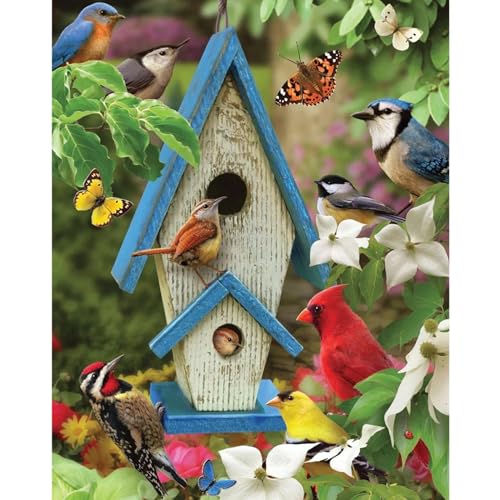 Bits and Pieces Rompecabezas para adultos 100 piezas - Summer Song Birds | Rompecabezas 15" x 19" 100 piezas - Birdhouse Summer Birds Puzzle - Piezas extra grandes para personas mayores - Letras en la parte trasera miniatura 2