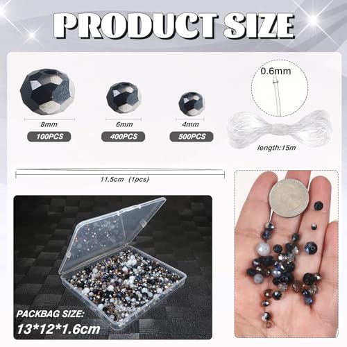 TOAOB 1000pcs Crystal Glass Beads Spacer Beads for Bracelets Necklace Earrings Jewellery Making Black Series 4mm 6mm 8mm - Image 2