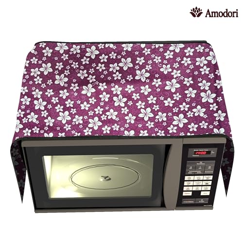 Image of Microwave Oven Top Cover 35x100 cm | Wipe Clean Fabric | 4 Utility Pockets (Floral-19)
