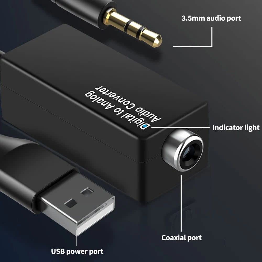 Convertidor de Audio Convertidor de Audio Digital a analógico HiFi Calidad de Sonido no destructiva Señal Estable Coaxial + Puertos de Audio de 3,5 mm