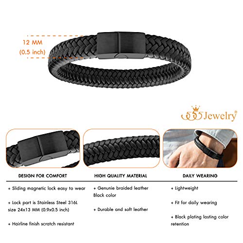 555Jewelry Stainless Steel Magnetic Clasp Braided Brown & Black Leather Bracelet for Men4