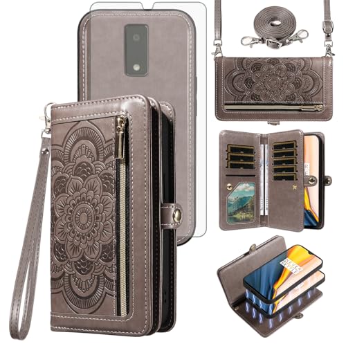 Étui portefeuille Tracfone BLU View 4 B135DL Asuwish avec fermeture éclair amovible