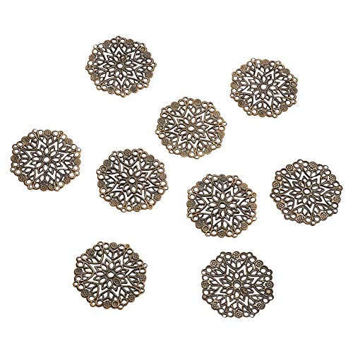 Craftdady 100Pcs Tibetan Filigree Flower Pendant Links 35.5mm Antique Bronze