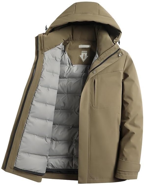 Mens Hooded Winter Light Cold Down Jackets Business Casual Jacket Removable Liner Side Pocket Coat