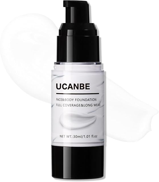 UCANBE White Liquid Foundation for Halloween Clown Goth Zombie Vampire Skeleton Skull Joker Cosplay Costume SFX Makeup, Waterproof Full Coverage Longwear Matte Flawless Finish