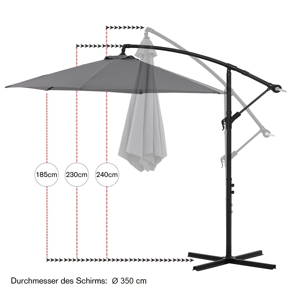Mucola Ampelschirm Sonnenschirm LED Solar mit Kurbel Ø 350 cm Stahl Beige