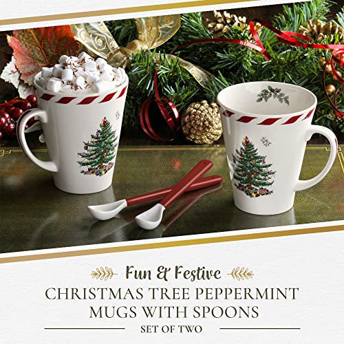 Spode Christmas Tree Collection Peppermint Mug And Spoon Set, 14-Ounce, Made Of Porcelain, Mugs For Coffee, Milk, Tea, And Hot Cocoa, Dishwasher And Microwave Safe #TOP1