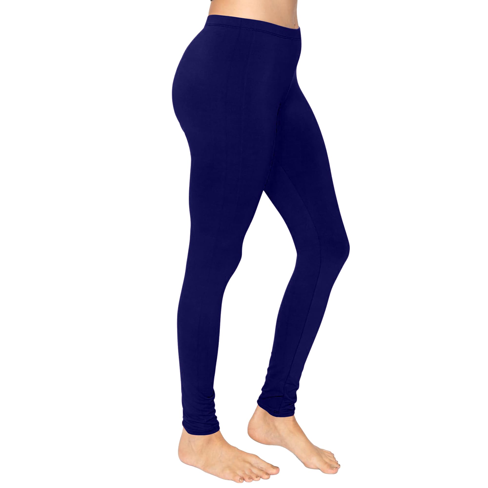 Crazy Chick Womens Cotton Full Length Leggings, Ladies Soft Stretchy Skinny Elastic Waist Workout Gym Yoga Pants Plus Size 8-30, (Navy-8)