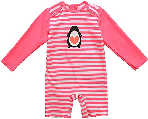 Kids All-in-One Sun Protection Wetsuit Baby Girl Rash Guard Long Sleeve Swimwear,Pink(Fulfilled By Amazon),3-6 Months