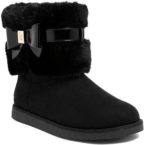 Juicy Couture Women’s Winter Boots – Faux Fur Lined Ankle Booties with Bow Accent, Cozy Slip On Fashion Shoes