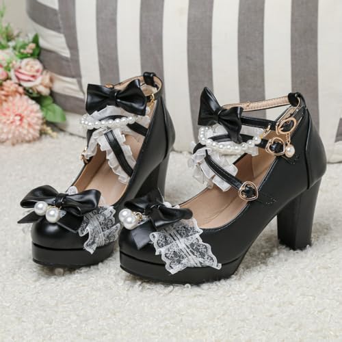 DINTAHA Platform Mary Jane Heels Chunky Cute Gothic Lolita Dress Shoes Bow Platform Heels3