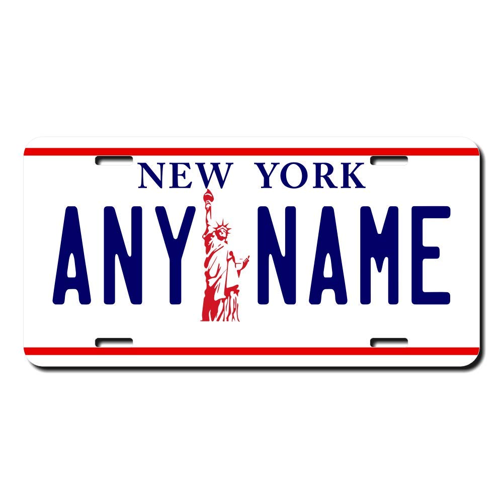 TEAMLOGO - Personalized New York License Plate - Custom Aluminum Name, Text, Number Plate - Customized Golf Cart Accessories, ATVs, Mini Bikes & Motorcycles - USA-Made Quality (Ver 3, 4" x 7")