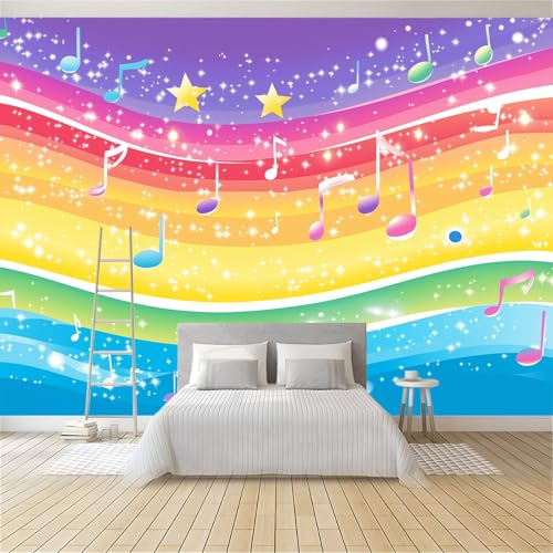 Papier peint panoramique notes de musique pour décorer une chambre d'enfant arc-en-ciel - 5