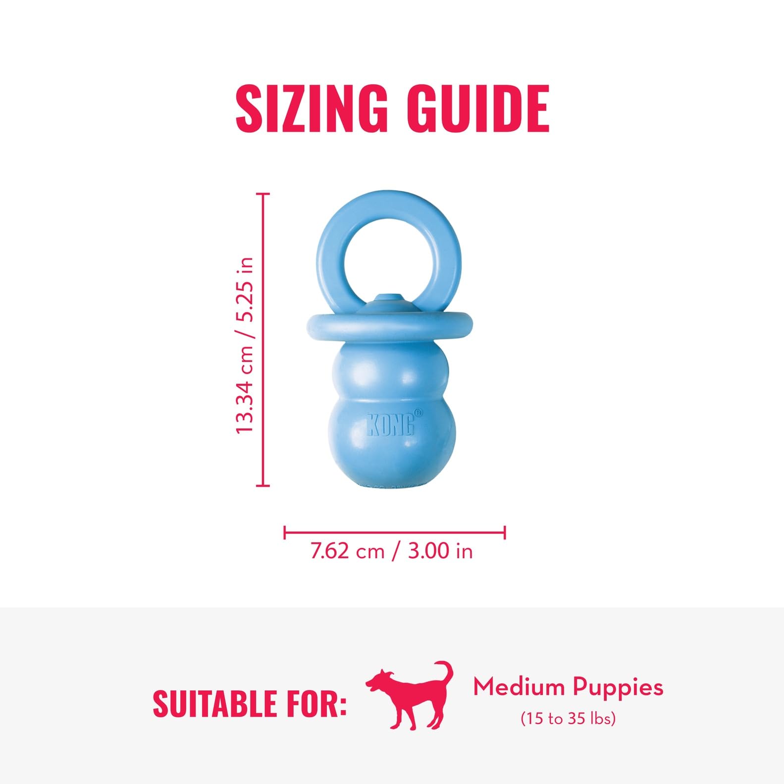 KONG Puppy Binkie - Pacifier Dog Toy for Puppies - Stuffable Treat Chew Toy for Treats - Durable Natural Rubber for Teething Puppy - for Medium Puppies - Blue