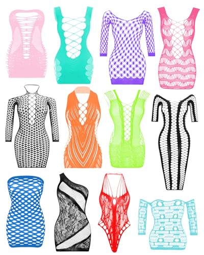 JDiction Women’s Lingerie BabyDoll Fishnet Bodysuit Sexy Nightwear(12 Pack)