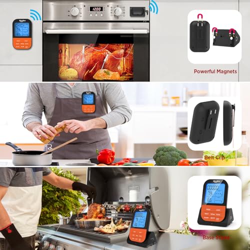 Foto von Fleischthermometer Kabellos, Grillthermometer Funk Digital Bratenthermometer BBQ Grill Zubehör mit Timer LCD Display 2 Sonde Kerntemperatur Steak Thermometer
