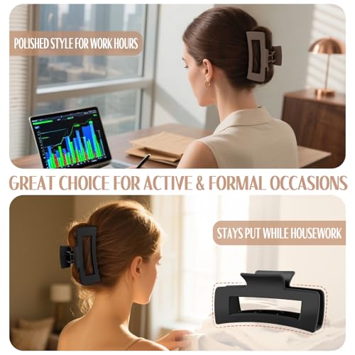 GIRLOLIIAR Flat Hair Claw Clips: 8 Pack 4 Inch Neutral Matte French Concord & Large Square Claw Clips Set for Women with Thick/Thin Hair, Non-Slip Extra Hold Jaw Clips for Lay Down/Drive/Daily Use - Image 3