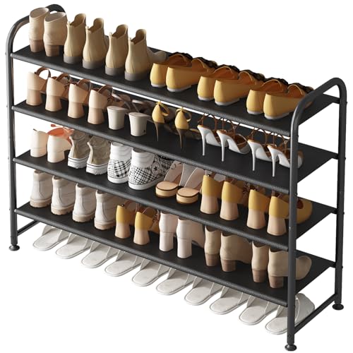 INGIORDAR Shoe Rack 4 Tier Long Storage Organizer Wide Metal Shoe Shelf for Closet Entryway Black