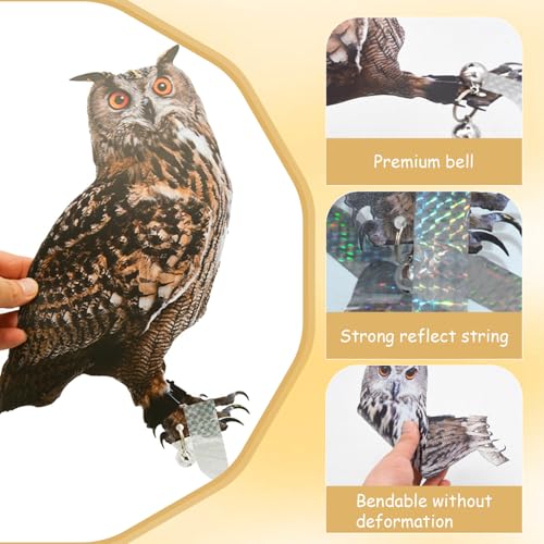 Espantapájaros de búho 2D de 30 cm en polipropileno impermeable con cascabel para huerto 5