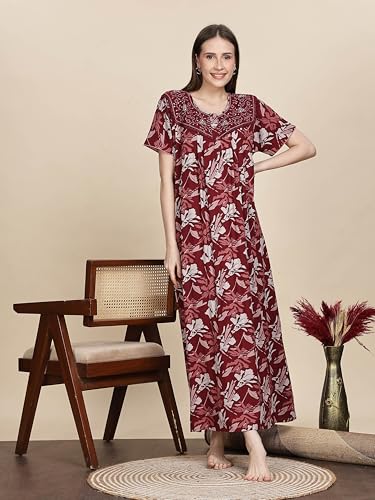 Image of 9shines Label Premium Alpine Maxi Designer Nighty | Floral Print Maxi for Women | Night wear for Women | | Full Length Night Gown for Women | Night Dress for Women Stylish (2467)