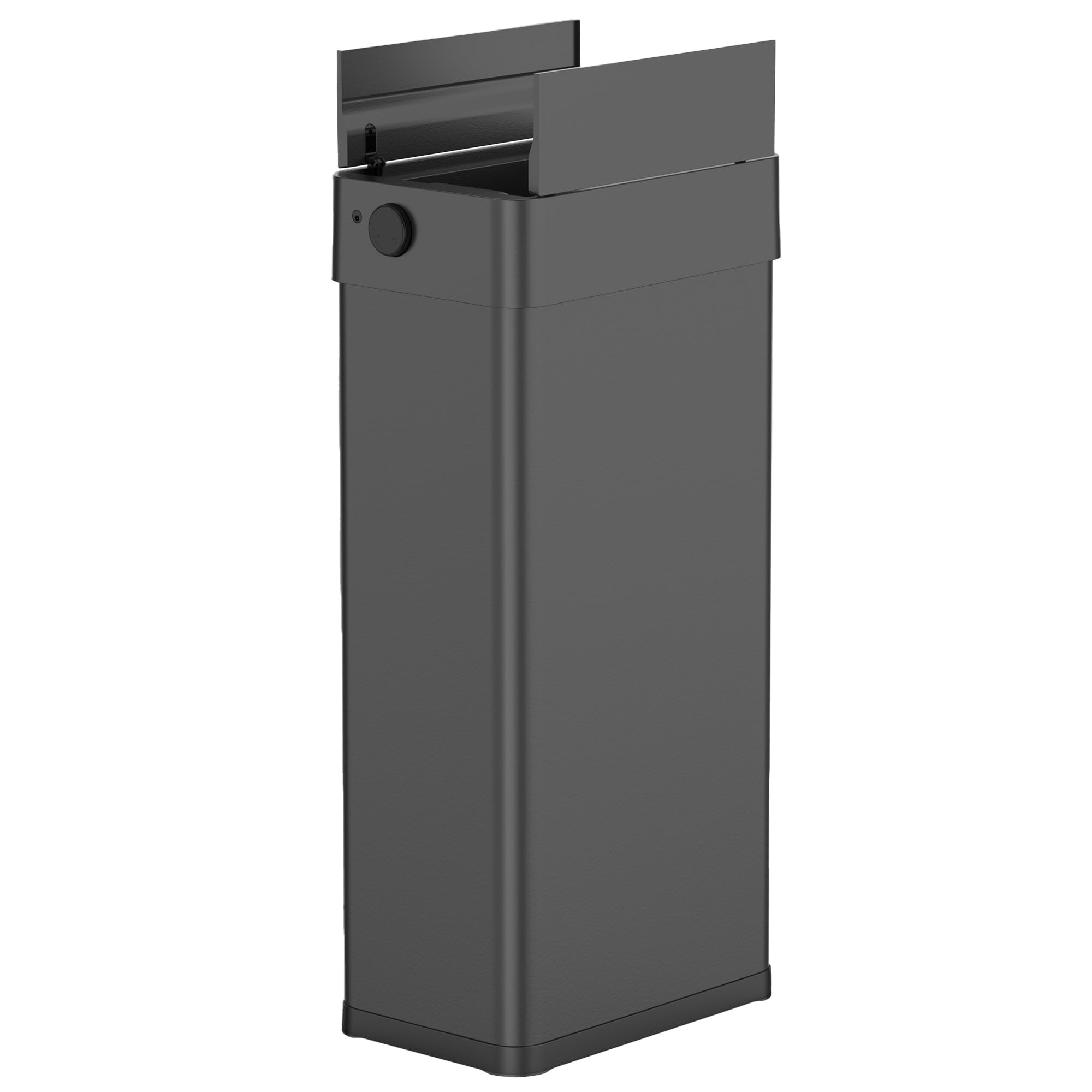 KITCHEN MOVE Abfalleimer für die Küche, automatisch, 90 l, Silverlake Schwarz, aus Edelstahl mit Umreifung, Schmetterlingsöffnung, großes Fassungsvermögen