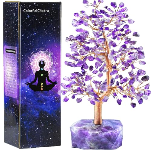 Tizzomx Amethyst Crystal Healing Chakra Tree of Life Sister Women Birthday Spiritual Gifts Positive Energy & Good Luck Gem Stone Feng Shui Tree Crystal Base House Home Office Room Desk Decor