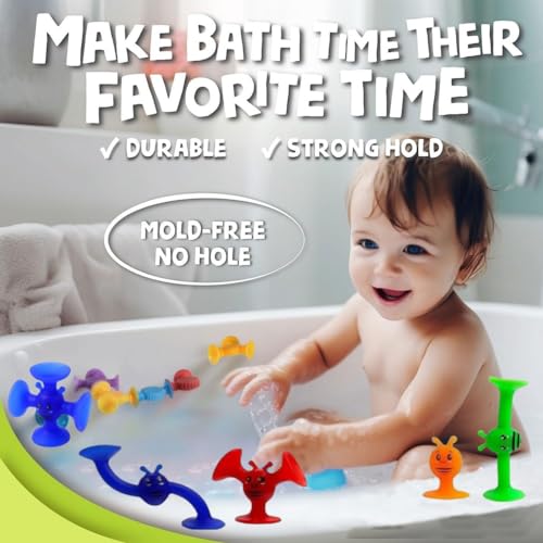 Image of 19Pcs Textured Suction Bath Toys, Hole-Free Anti-Mold Sensory Building Set | Intelligent Early Education Multi-Form Jigsaw Puzzle Soft Building Blocks
