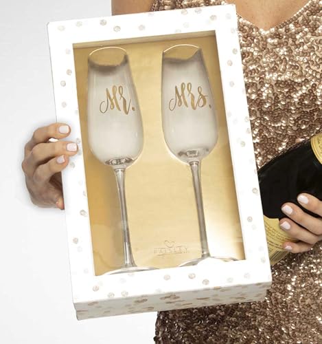 The Pasiely Box Mr. and Mrs. Champagne Flutes - Crystal Wedding Champagne Flutes with Gift Box (Mr. and Mrs.)