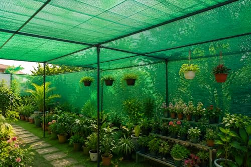 Image of Multipurpose Shade Net /Green Net - 90% Sunblock (10 ft x 10 ft) | UV Stabilized & Heavy Duty | Ideal for Terrace, Lawn, Balcony & Greenhouse - Beige Color (1, Green, 10FTX10FT)
