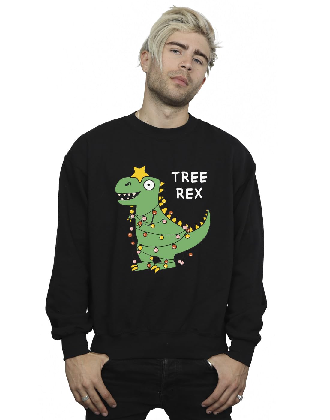 Absolute Cult Christmas Men's Tree Rex Sweatshirt Black XXX-Large
