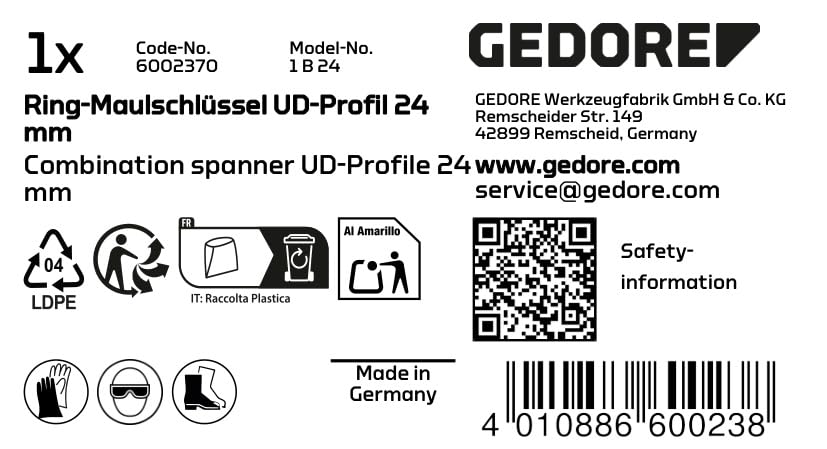 ゲドレー スタンダードコンビネーションスパナ 24mm 6002370